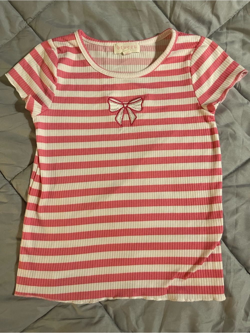 btween Pink & White Striped Short Sleeve Tee with Bow